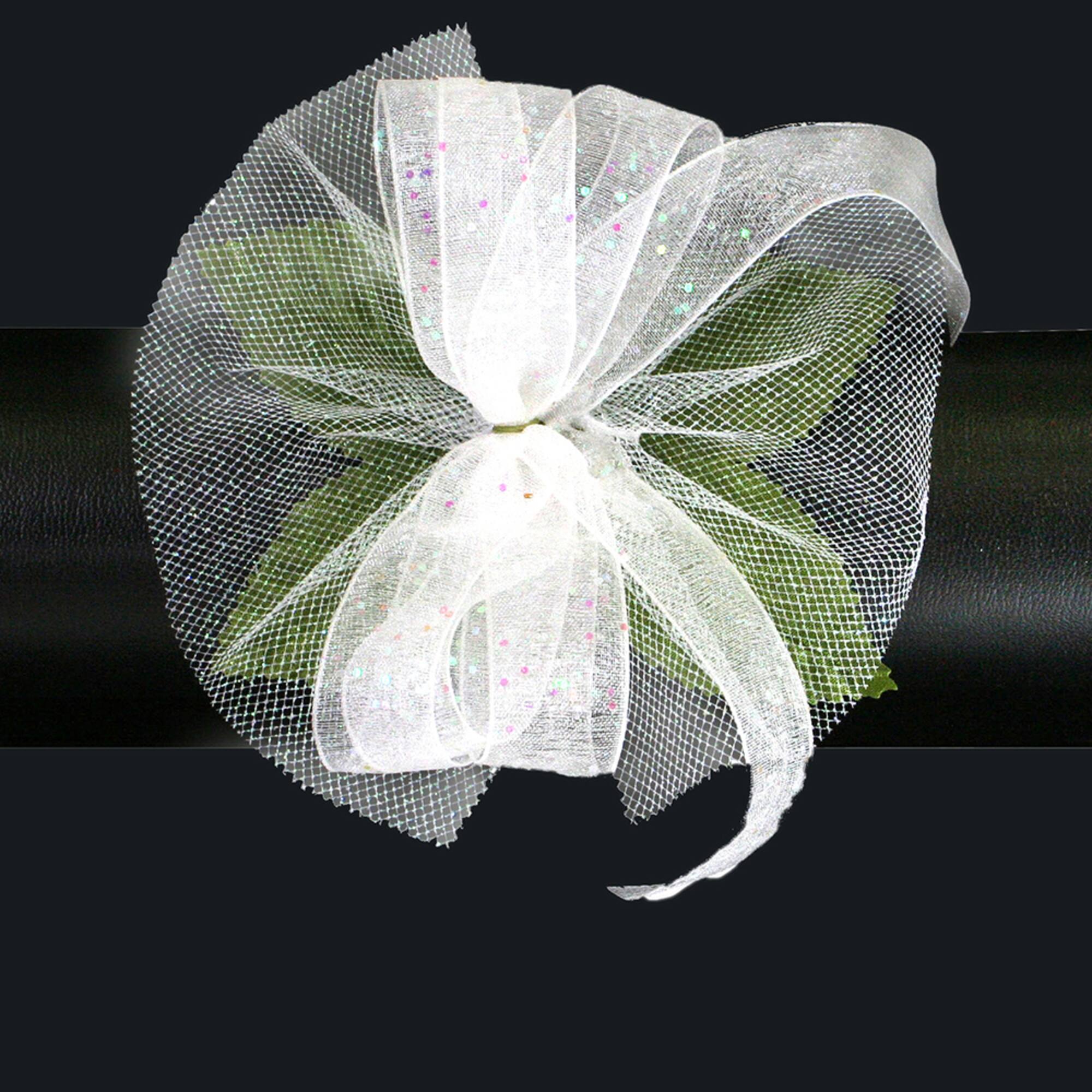 JAM Paper White Corsage Wristlet with Iridescent Sparkles